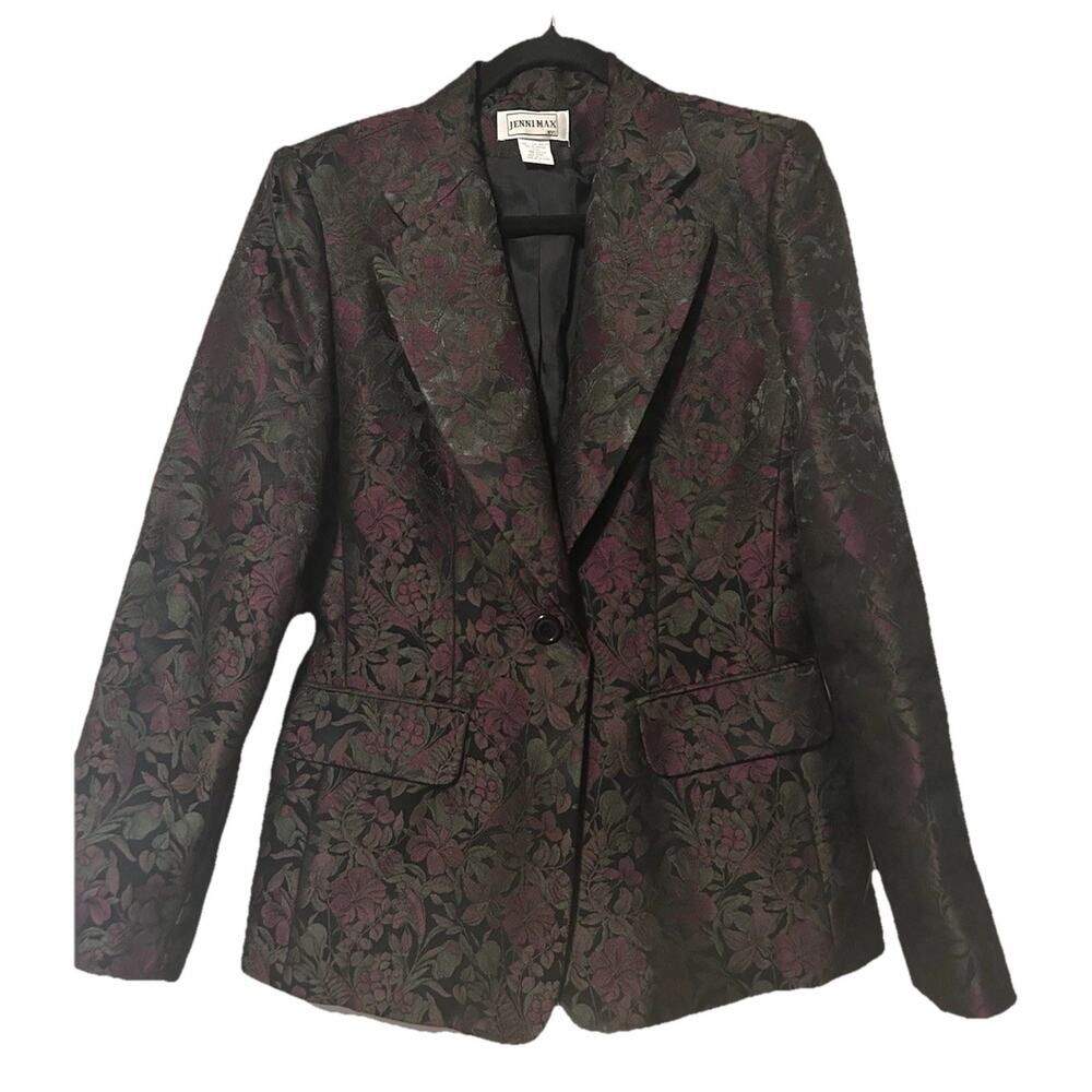 Vintage Jenni Max NYC Green Purple Jacquard Jacket, Size 8